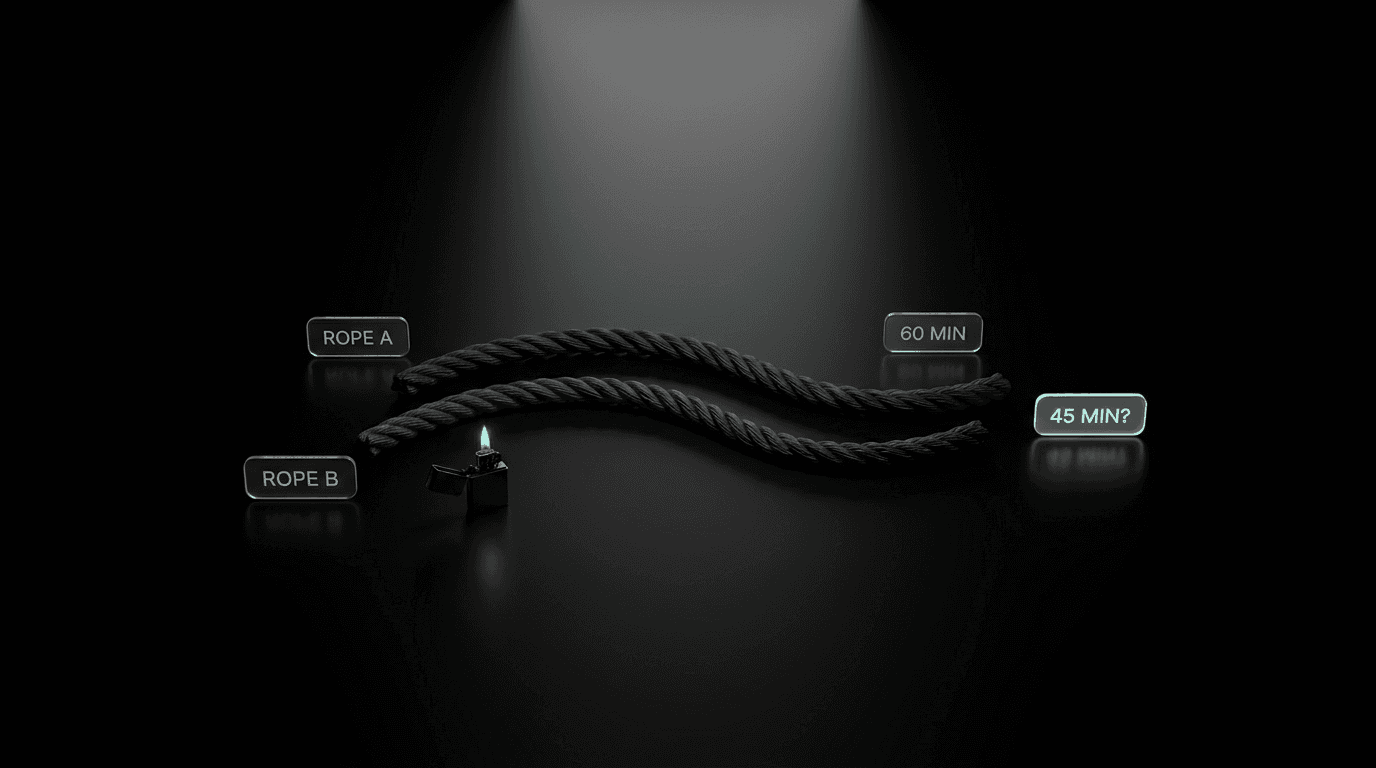 Measure 45 minutes with two ropes — puzzle illustration