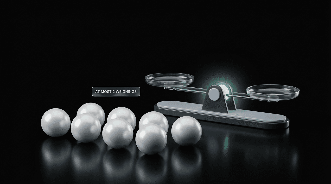 Find the heavier ball in two weighings — puzzle illustration